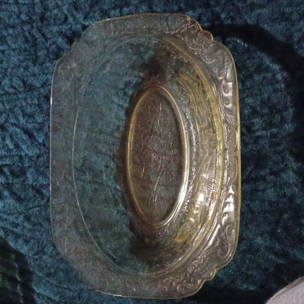 VINTAGE FEDERAL YELLOW DEPRESSION GLASS MADRID OVAL SERVING DISH BOWL 10" X 7"